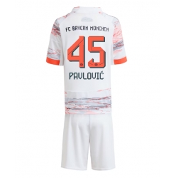 Bayern Munich Aleksandar Pavlovic #45 Bortedraktsett Barn 2025-26 Kortermet (+ Korte bukser)
