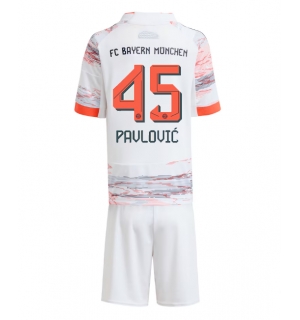 Bayern Munich Aleksandar Pavlovic #45 Bortedraktsett Barn 2025-26 Kortermet (+ Korte bukser)