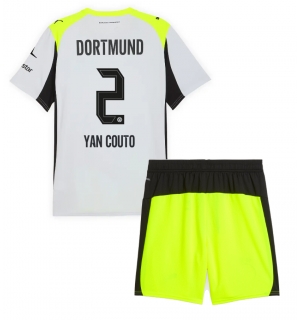 Borussia Dortmund Yan Couto #2 Bortedraktsett Barn 2025-26 Kortermet (+ Korte bukser)