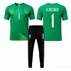 Brasil Alisson Becker #1 Keeper Bortedraktsett Barn VM 2026 Kortermet (+ Korte bukser)