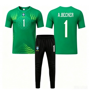 Brasil Alisson Becker #1 Keeper Bortedraktsett Barn VM 2026 Kortermet (+ Korte bukser)