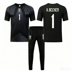 Brasil Alisson Becker #1 Keeper Hjemmedraktsett Barn VM 2026 Kortermet (+ Korte bukser)