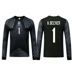 Brasil Alisson Becker #1 Keeper Hjemmedraktsett Barn VM 2026 Langermet (+ Korte bukser)