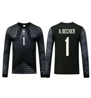 Brasil Alisson Becker #1 Keeper Hjemmedraktsett Barn VM 2026 Langermet (+ Korte bukser)