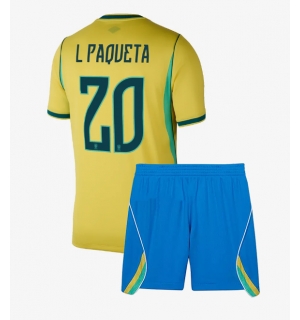 Brasil Lucas Paqueta #20 Hjemmedraktsett Barn VM 2026 Kortermet (+ Korte bukser)