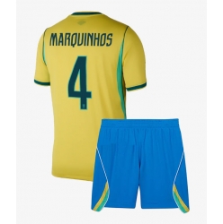 Brasil Marquinhos #4 Hjemmedraktsett Barn VM 2026 Kortermet (+ Korte bukser)