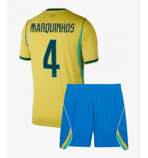 Brasil Marquinhos #4 Hjemmedraktsett Barn VM 2026 Kortermet (+ Korte bukser)