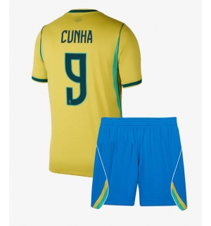 Brasil Matheus Cunha #9 Hjemmedraktsett Barn VM 2026 Kortermet (+ Korte bukser)