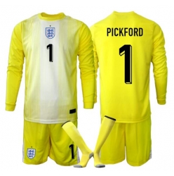 England Jordan Pickford #1 Keeper Bortedraktsett Barn VM 2026 Langermet (+ Korte bukser)