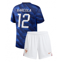 Frankrike Bradley Barcola #12 Hjemmedraktsett Barn VM 2026 Kortermet (+ Korte bukser)
