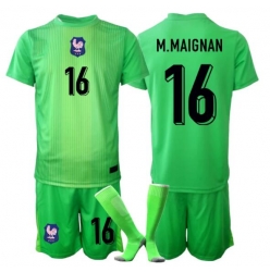 Frankrike Mike Maignan #16 Keeper Bortedraktsett Barn VM 2026 Kortermet (+ Korte bukser)