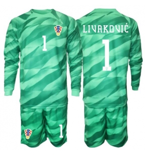 Kroatia Dominik Livakovic #1 Keeper Bortedraktsett Barn VM 2026 Langermet (+ Korte bukser)
