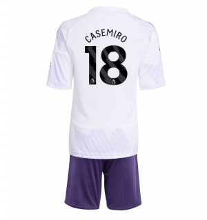 Manchester United Casemiro #18 Bortedraktsett Barn 2025-26 Kortermet (+ Korte bukser)