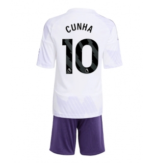 Manchester United Matheus Cunha #10 Bortedraktsett Barn 2025-26 Kortermet (+ Korte bukser)