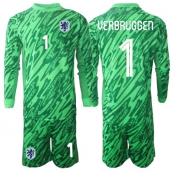 Nederland Bart Verbruggen #1 Keeper Bortedraktsett Barn VM 2026 Langermet (+ Korte bukser)