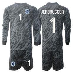 Nederland Bart Verbruggen #1 Keeper Hjemmedraktsett Barn VM 2026 Langermet (+ Korte bukser)