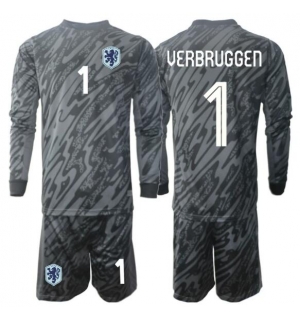 Nederland Bart Verbruggen #1 Keeper Hjemmedraktsett Barn VM 2026 Langermet (+ Korte bukser)