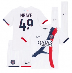 Paris Saint-Germain Ibrahim Mbaye #49 Bortedraktsett Barn 2025-26 Kortermet (+ Korte bukser)
