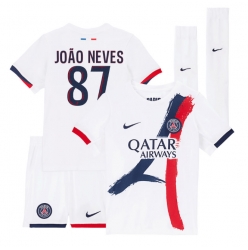 Paris Saint-Germain Joao Neves #87 Bortedraktsett Barn 2025-26 Kortermet (+ Korte bukser)