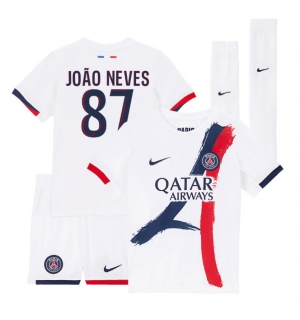 Paris Saint-Germain Joao Neves #87 Bortedraktsett Barn 2025-26 Kortermet (+ Korte bukser)