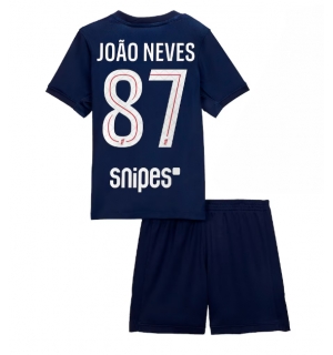 Paris Saint-Germain Joao Neves #87 Hjemmedraktsett Barn 2025-26 Kortermet (+ Korte bukser)