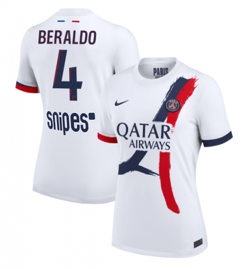 Paris Saint-Germain Lucas Beraldo #4 Bortedrakt Dame 2025-26 Kortermet Paris Saint-Germain Lucas Beraldo #4 Bortedrakt Dame 2025-26 Kortermet