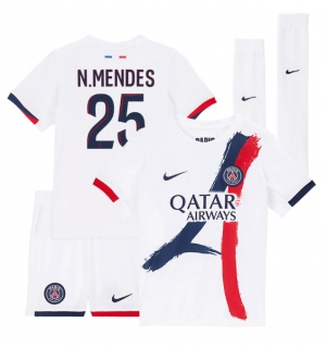 Paris Saint-Germain Nuno Mendes #25 Bortedraktsett Barn 2025-26 Kortermet (+ Korte bukser)