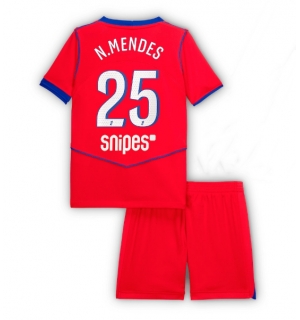 Paris Saint-Germain Nuno Mendes #25 Tredjedraktsett Barn 2025-26 Kortermet (+ Korte bukser)