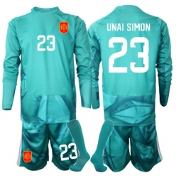 Spania Unai Simon #23 Keeper Bortedraktsett Barn VM 2026 Langermet (+ Korte bukser)