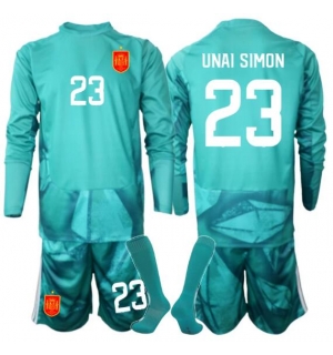 Spania Unai Simon #23 Keeper Bortedraktsett Barn VM 2026 Langermet (+ Korte bukser)