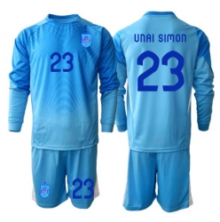 Spania Unai Simon #23 Keeper Hjemmedraktsett Barn VM 2026 Langermet (+ Korte bukser)
