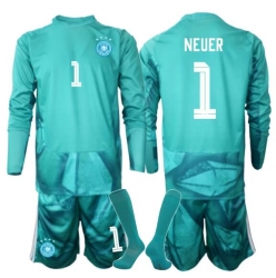 Tyskland Manuel Neuer #1 Keeper Hjemmedraktsett Barn VM 2026 Langermet (+ Korte bukser)